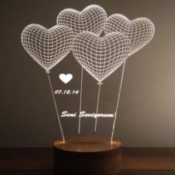 3D Gece Lambası Kalpler
